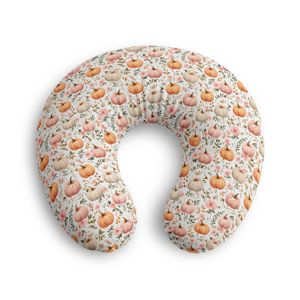 Autumn pumpkin floral nursing pillow cover shown from another angle