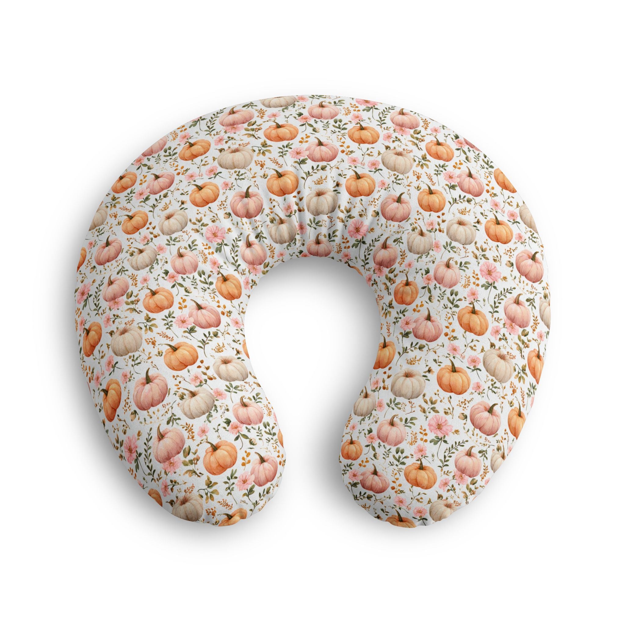 Autumn pumpkin floral nursing pillow cover shown from another angle