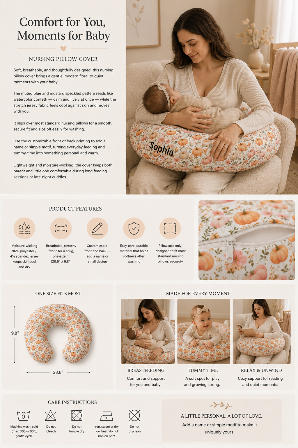 Autumn pumpkin nursing pillow cover styled in the nursery