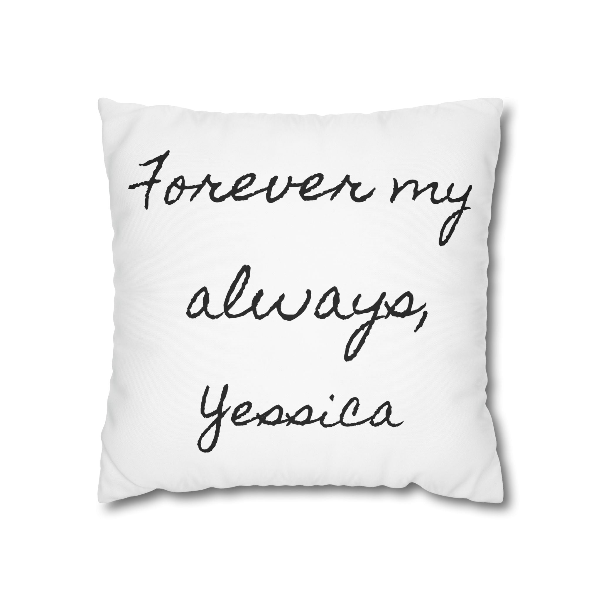 Personalized romantic quote pillow styled on a living-room sofa