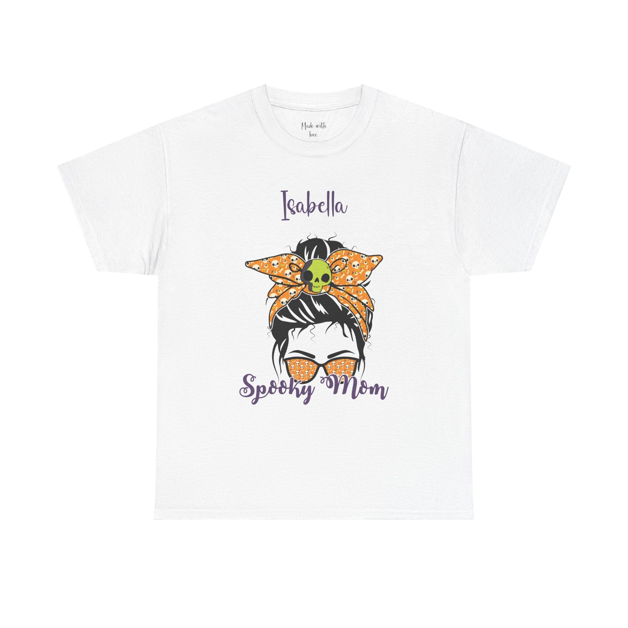 Personalized Spooky Mom t-shirt with skull bandana design
