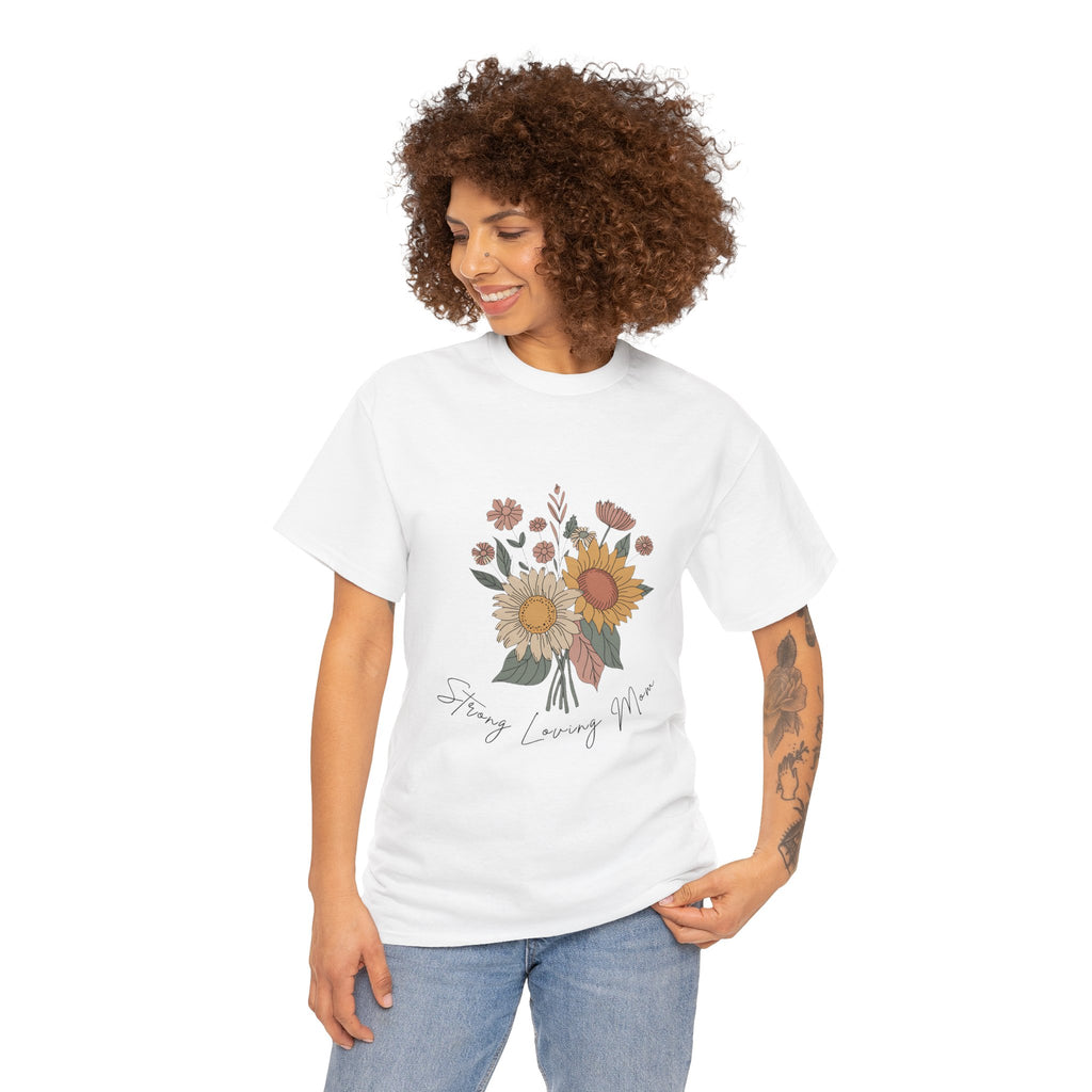 Strong Loving Mom t-shirt shown folded
