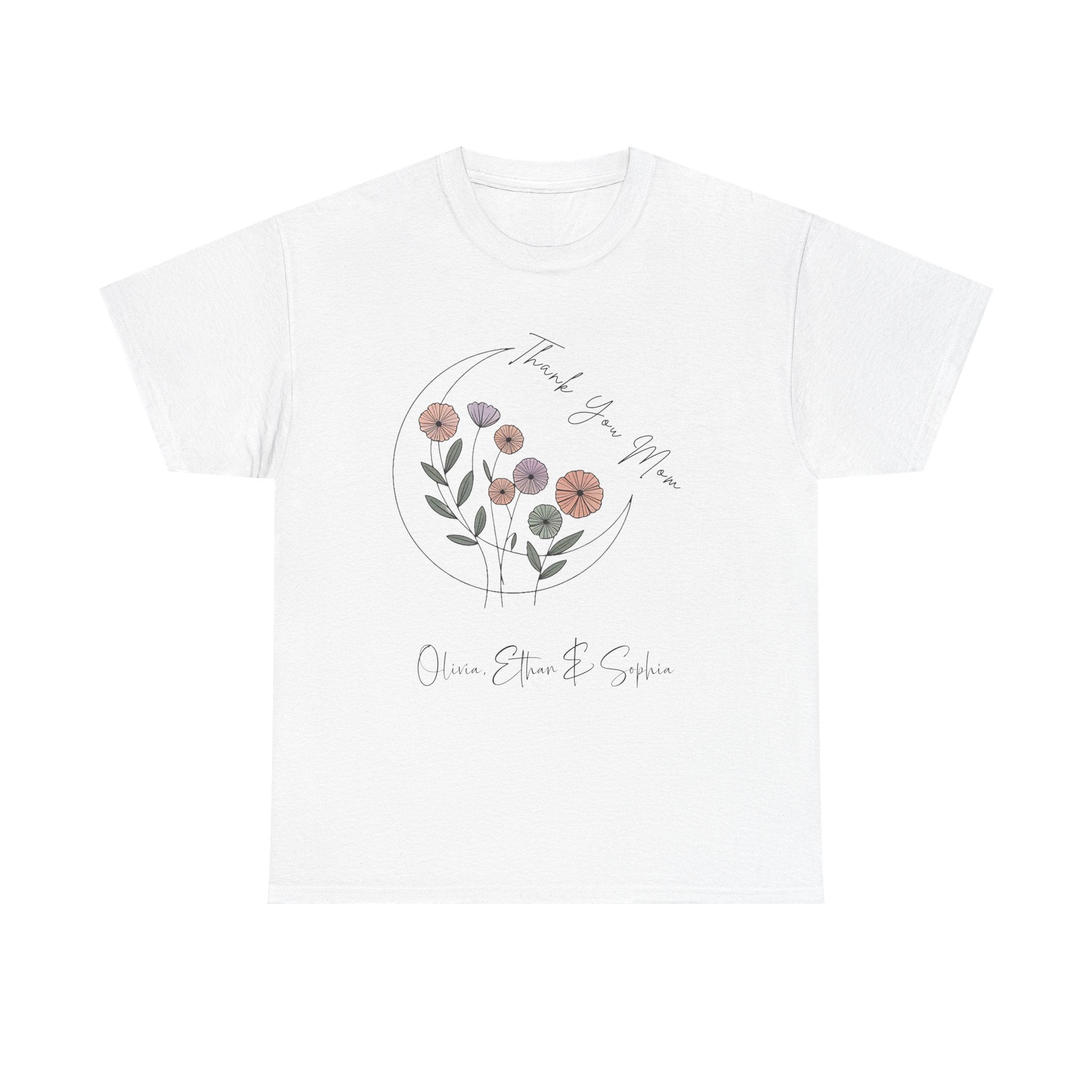Personalized Thank You Mom t-shirt with floral moon design