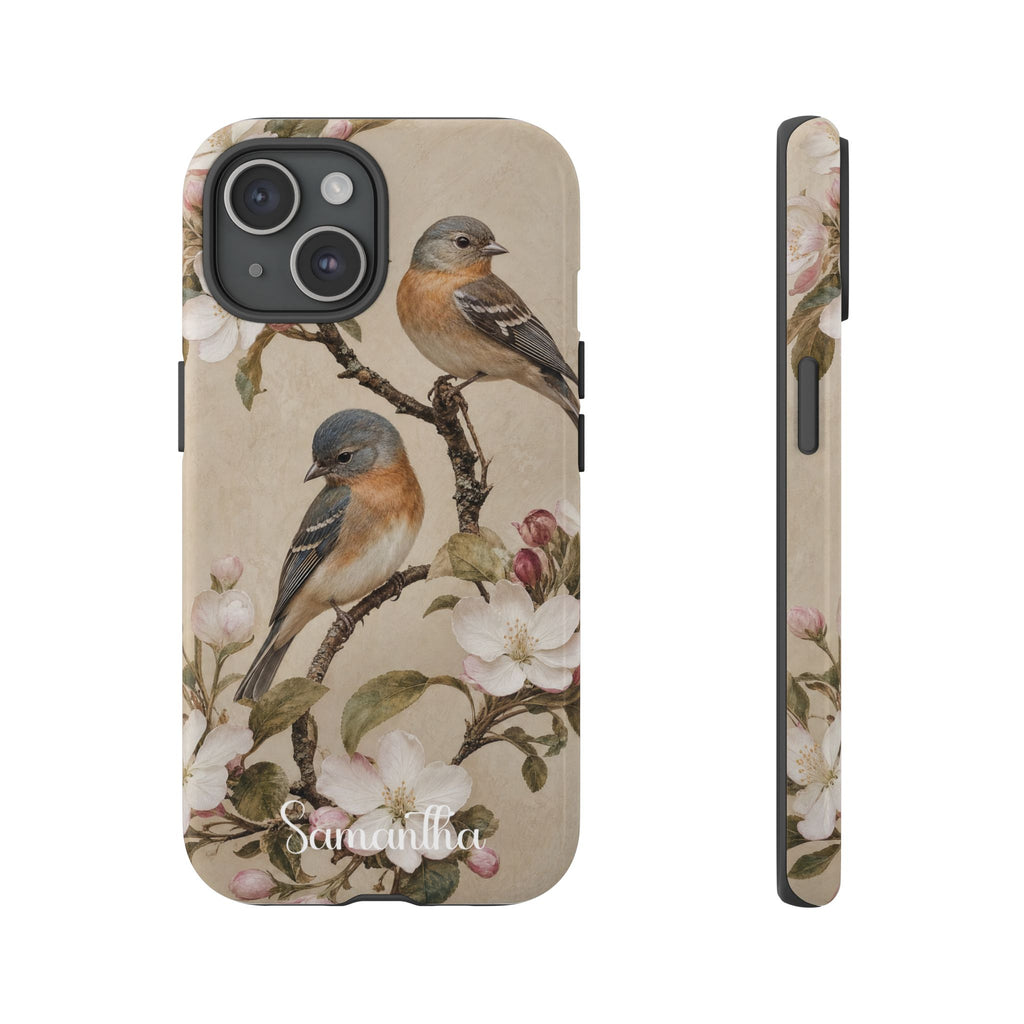 Personalized vintage bird phone case, main design view
