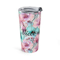 Personalized pastel watercolor floral 20oz tumbler with a name in dark script