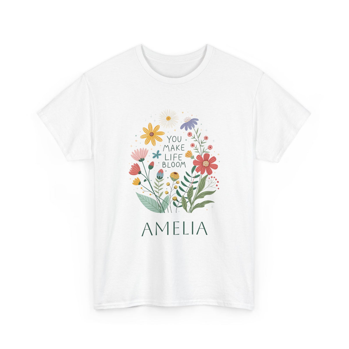 Personalized wildflower t-shirt with retro You Make Life Bloom design