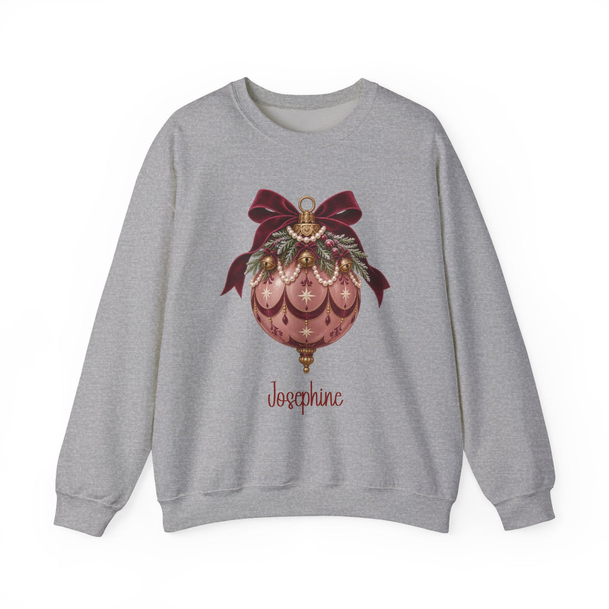 Sport Grey personalized Pink Bauble Burgundy Bow sweatshirt, front view