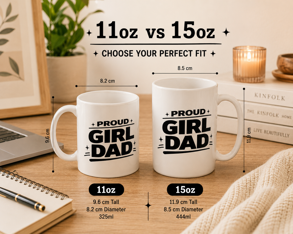 Mug size guide with 11 oz and 15 oz dimensions