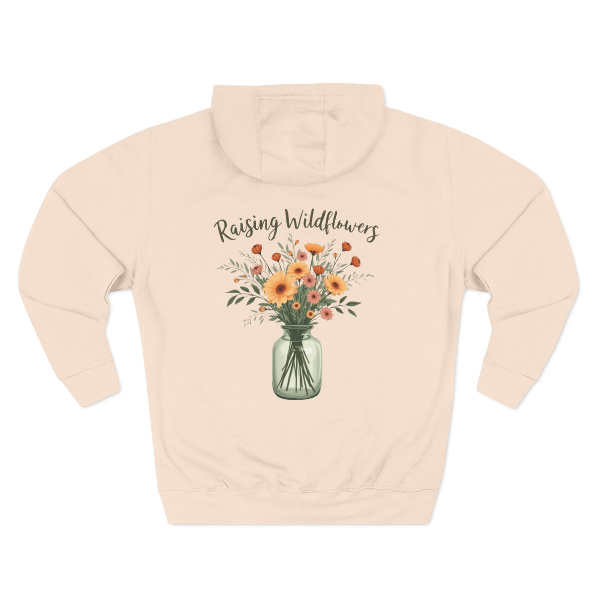 Front view of pale pink hoodie with customizable name embroidered on the chest