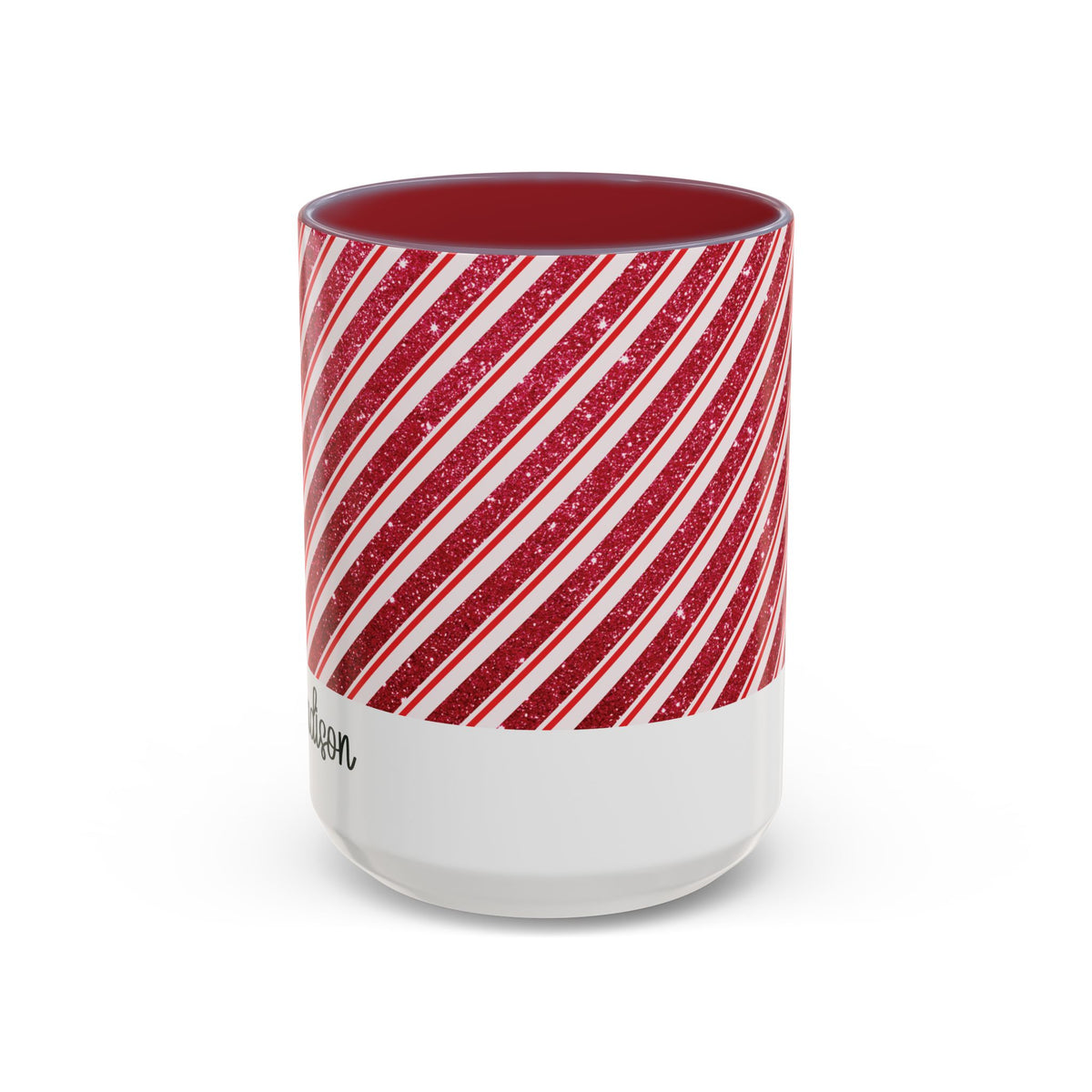 Maroon personalized Candy Cane Stripe mug, 15oz, front view