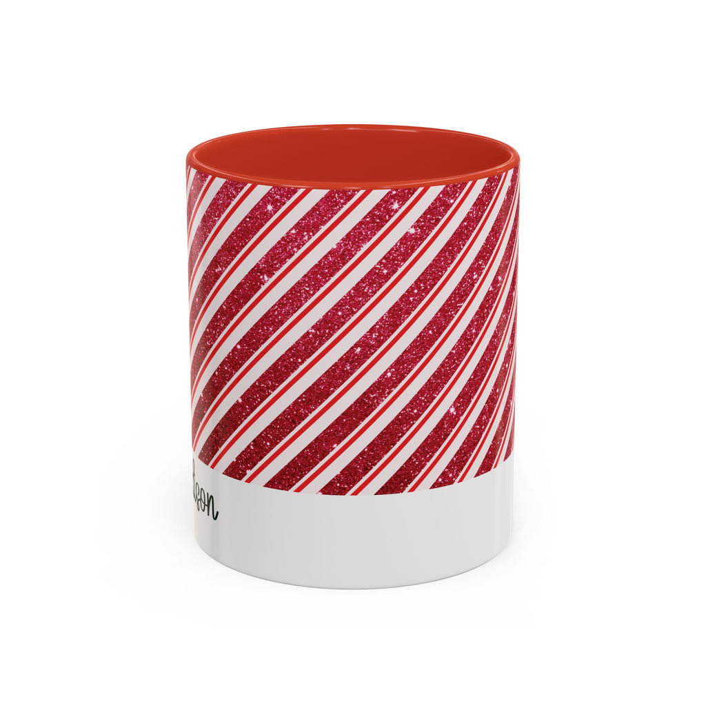 Red personalized Candy Cane Stripe mug, 11oz, front view