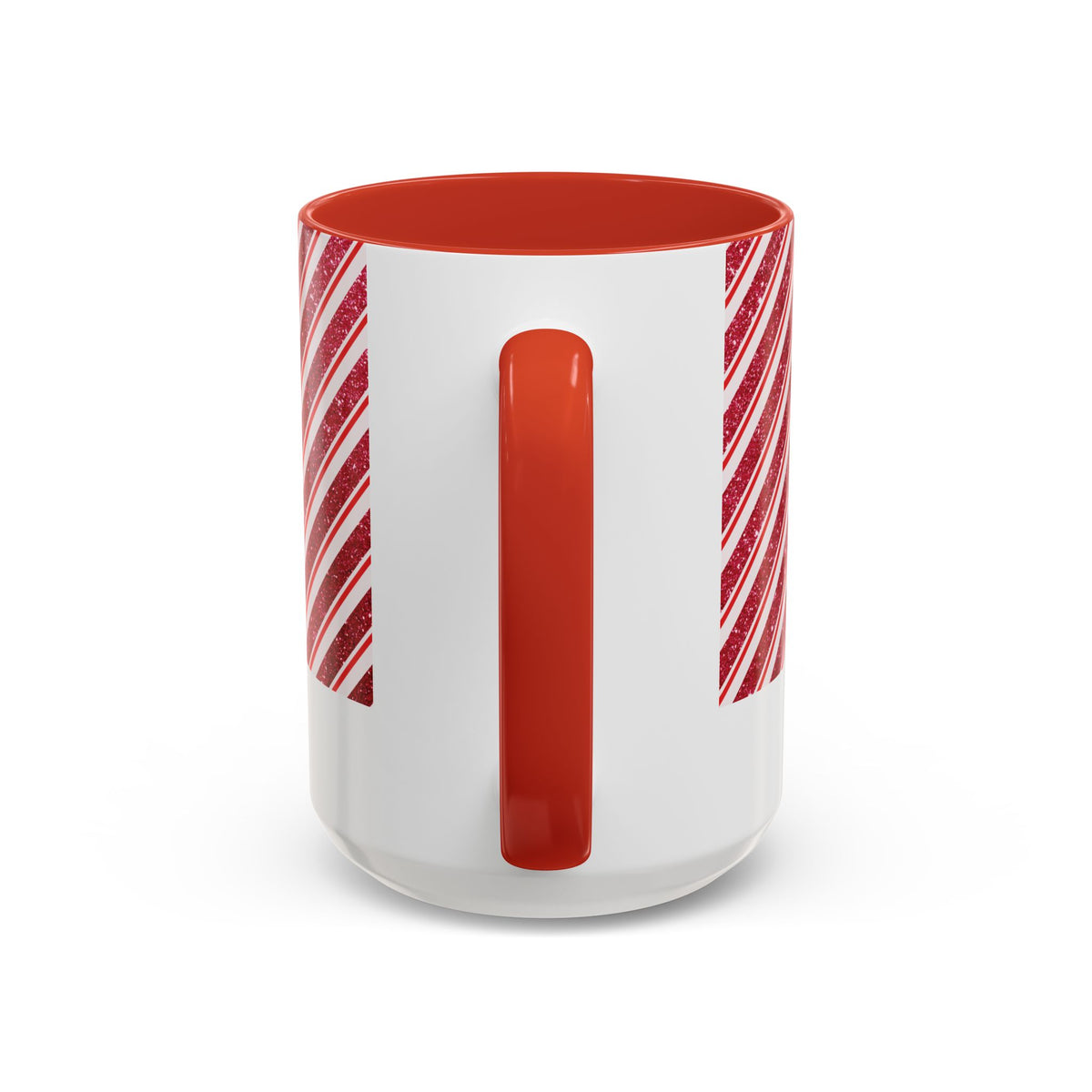 Red personalized Candy Cane Stripe mug, 15oz, handle view