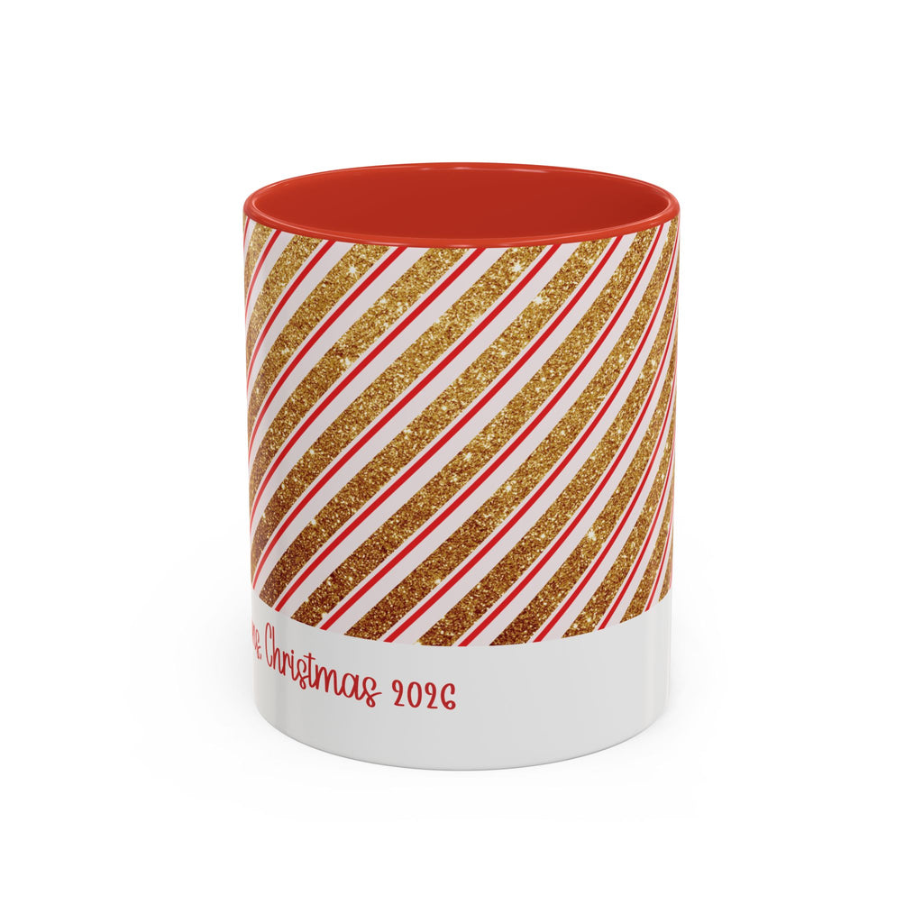 Red personalized Red and Gold Stripe Family mug, 11oz, front view