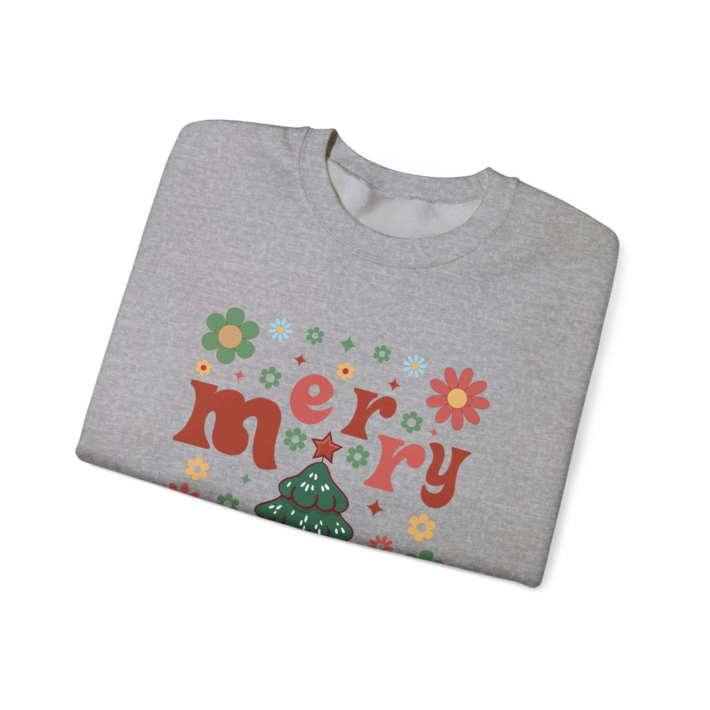 Sport Grey personalized Retro Groovy Merry sweatshirt, folded