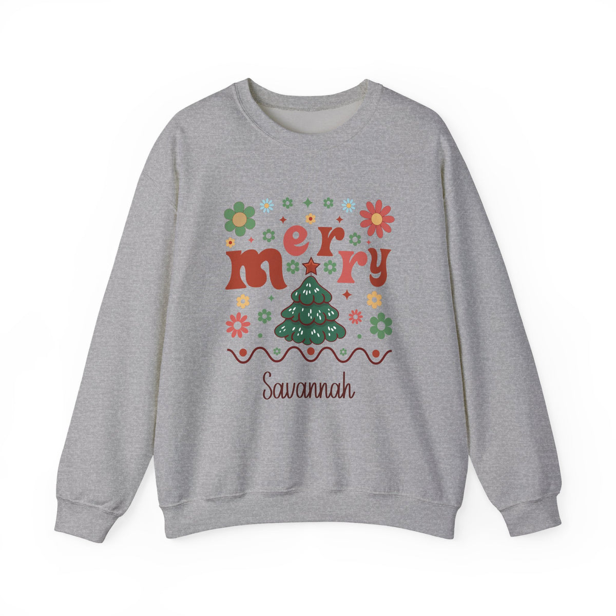 Sport Grey personalized Retro Groovy Merry sweatshirt, front view