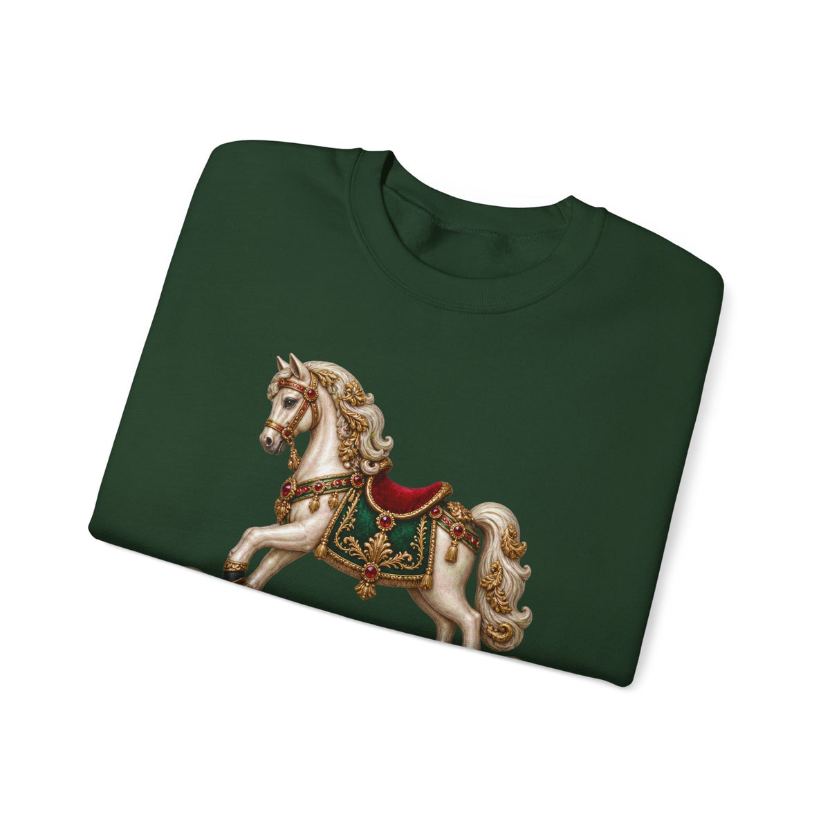 Forest Green personalized Rocking Horse sweatshirt, folded