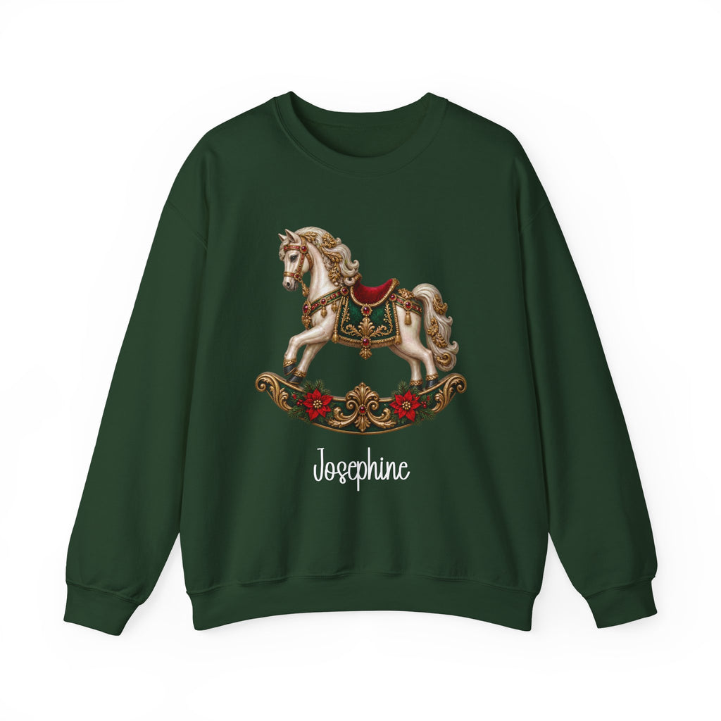 Forest Green personalized Rocking Horse sweatshirt, front view