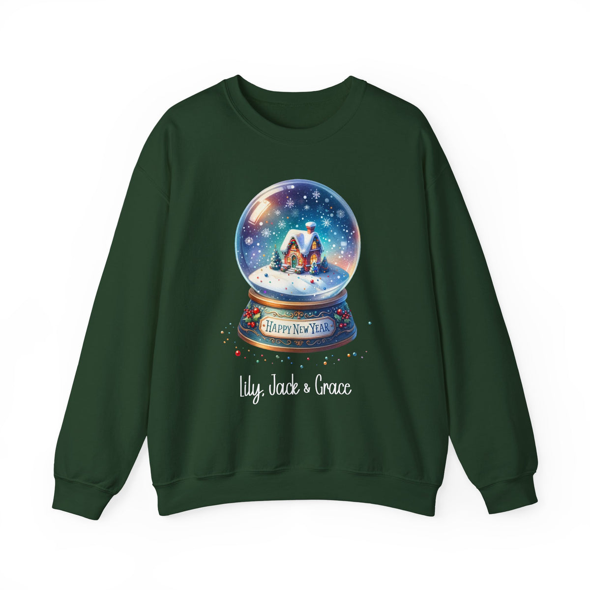 Forest Green personalized Snow Globe sweatshirt, front view