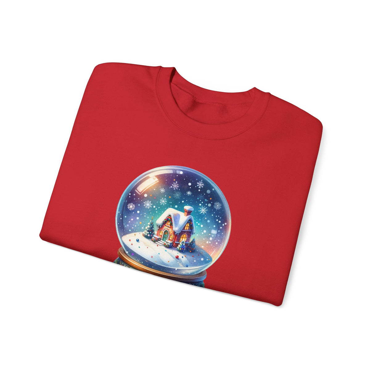 Red personalized Snow Globe sweatshirt, folded