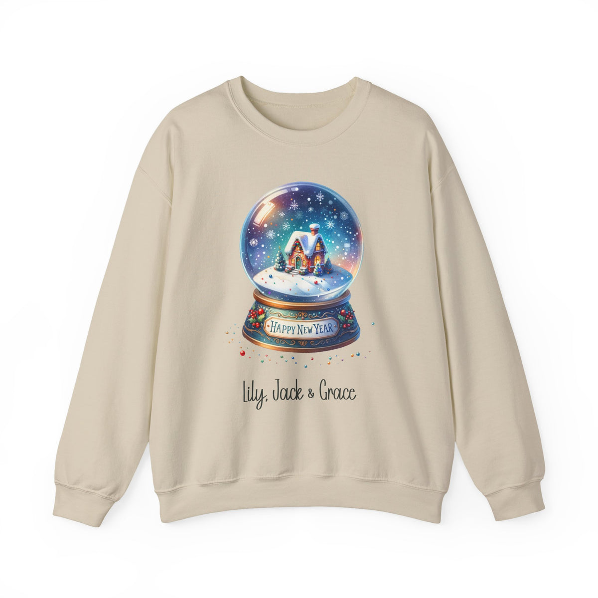 Sand personalized Snow Globe sweatshirt, front view