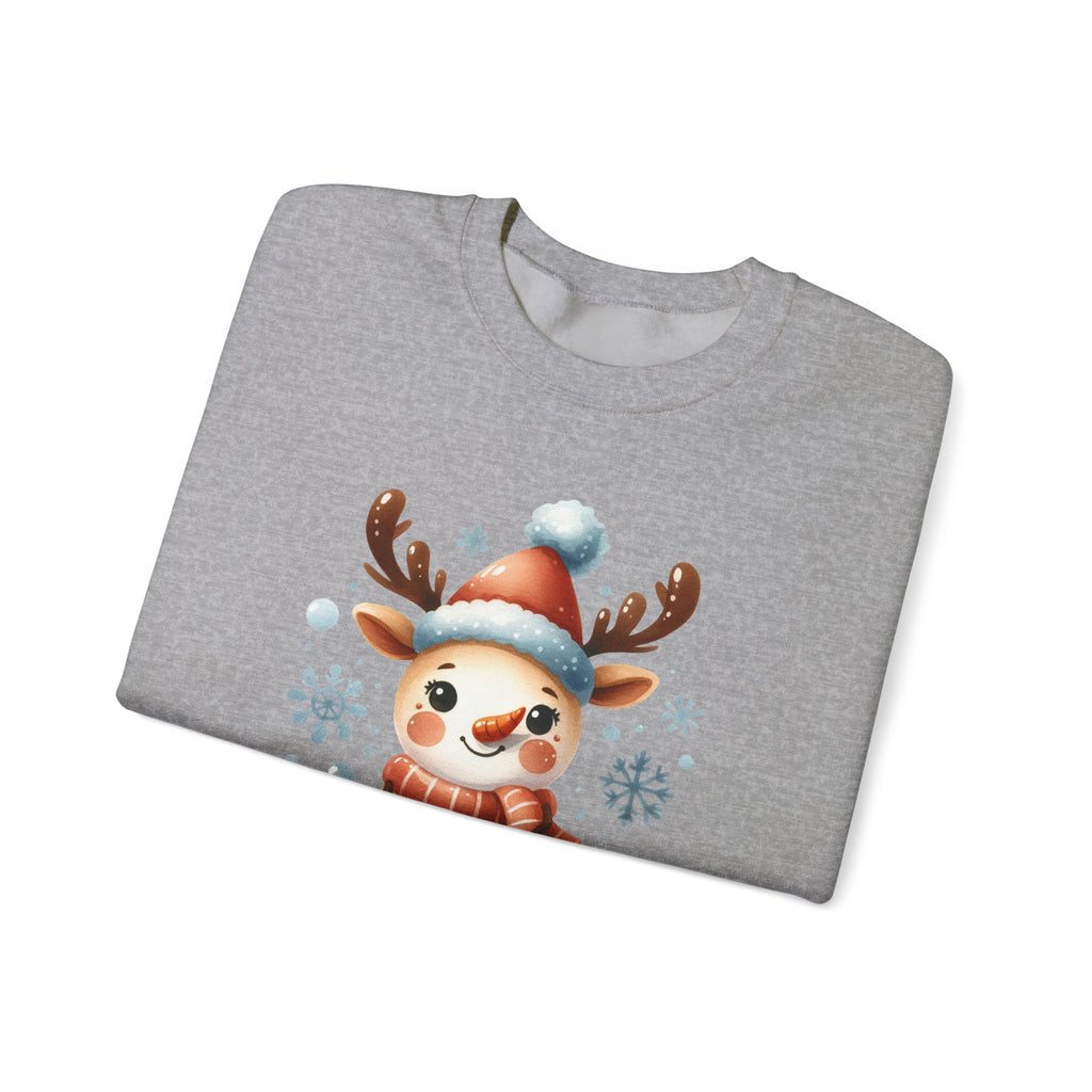 Sport Grey personalized Snowman and Reindeer Family Christmas sweatshirt, folded