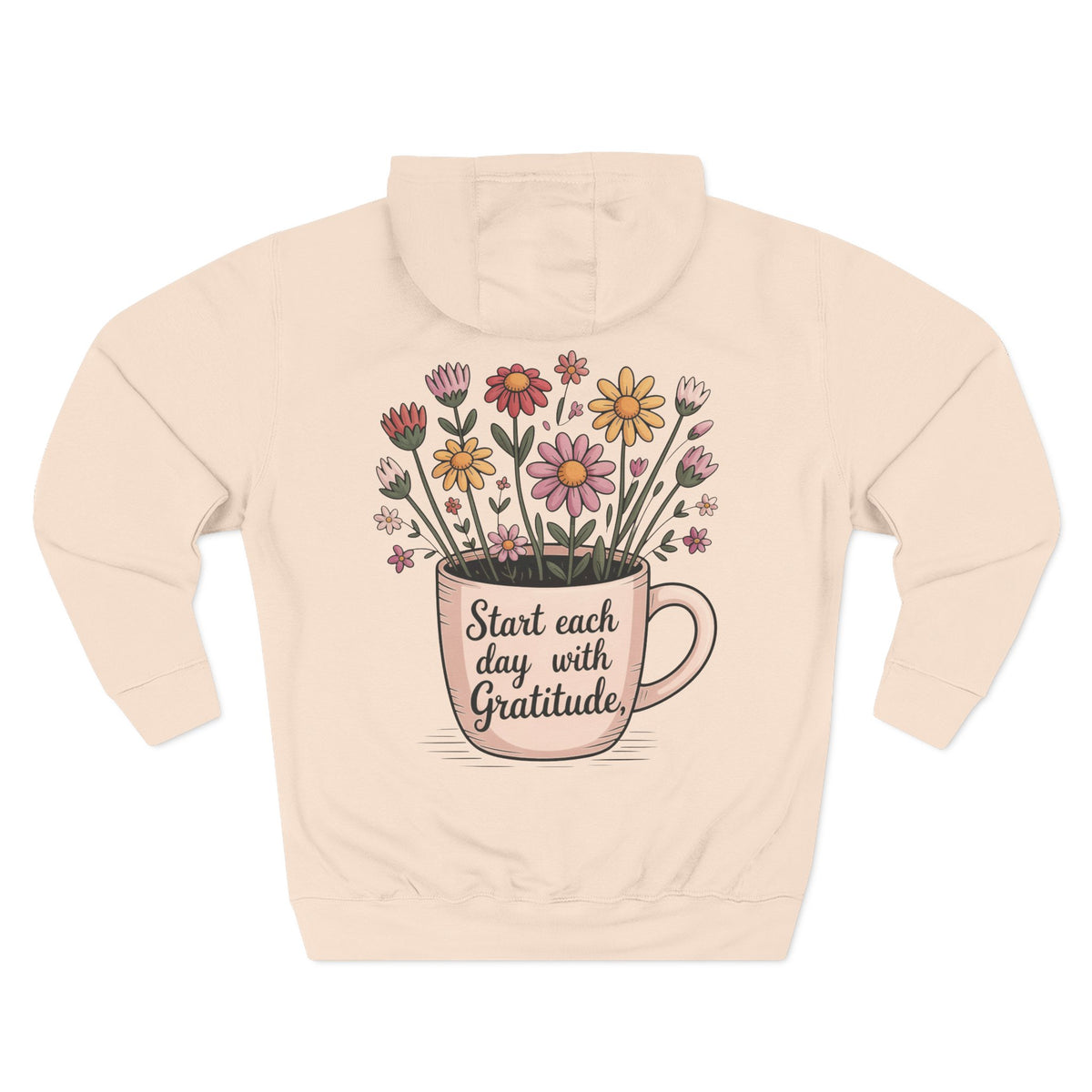 Front view of pale pink hoodie with customizable names embroidered on the chest