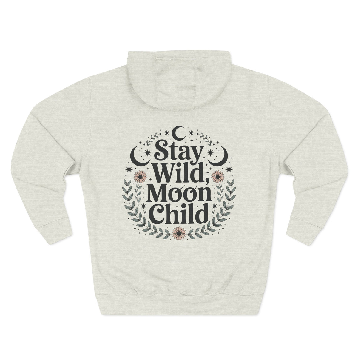 Front view of oatmeal heather hoodie with customizable name embroidered on the chest