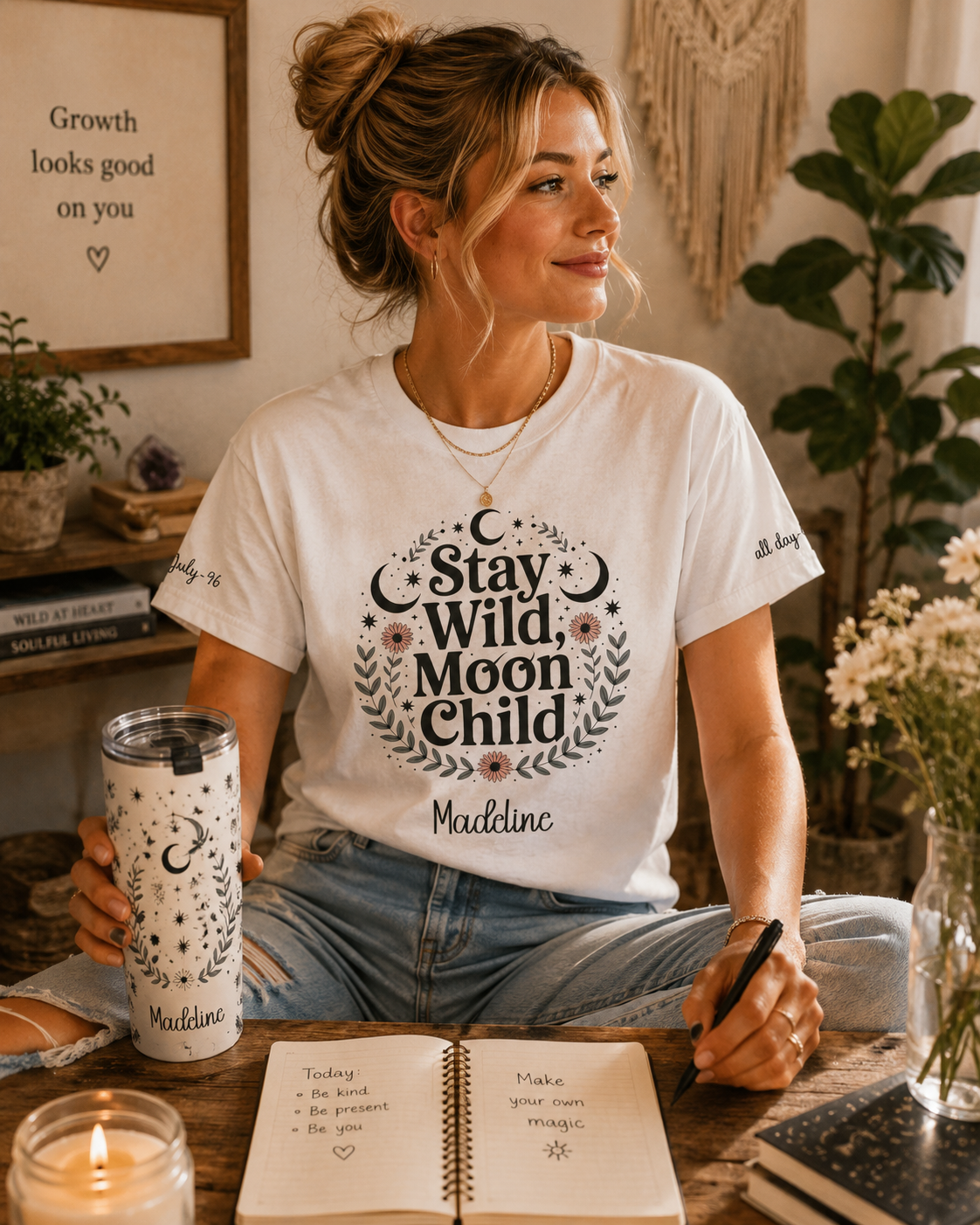 Stay Wild Moon Child t-shirt shown in a lifestyle setting