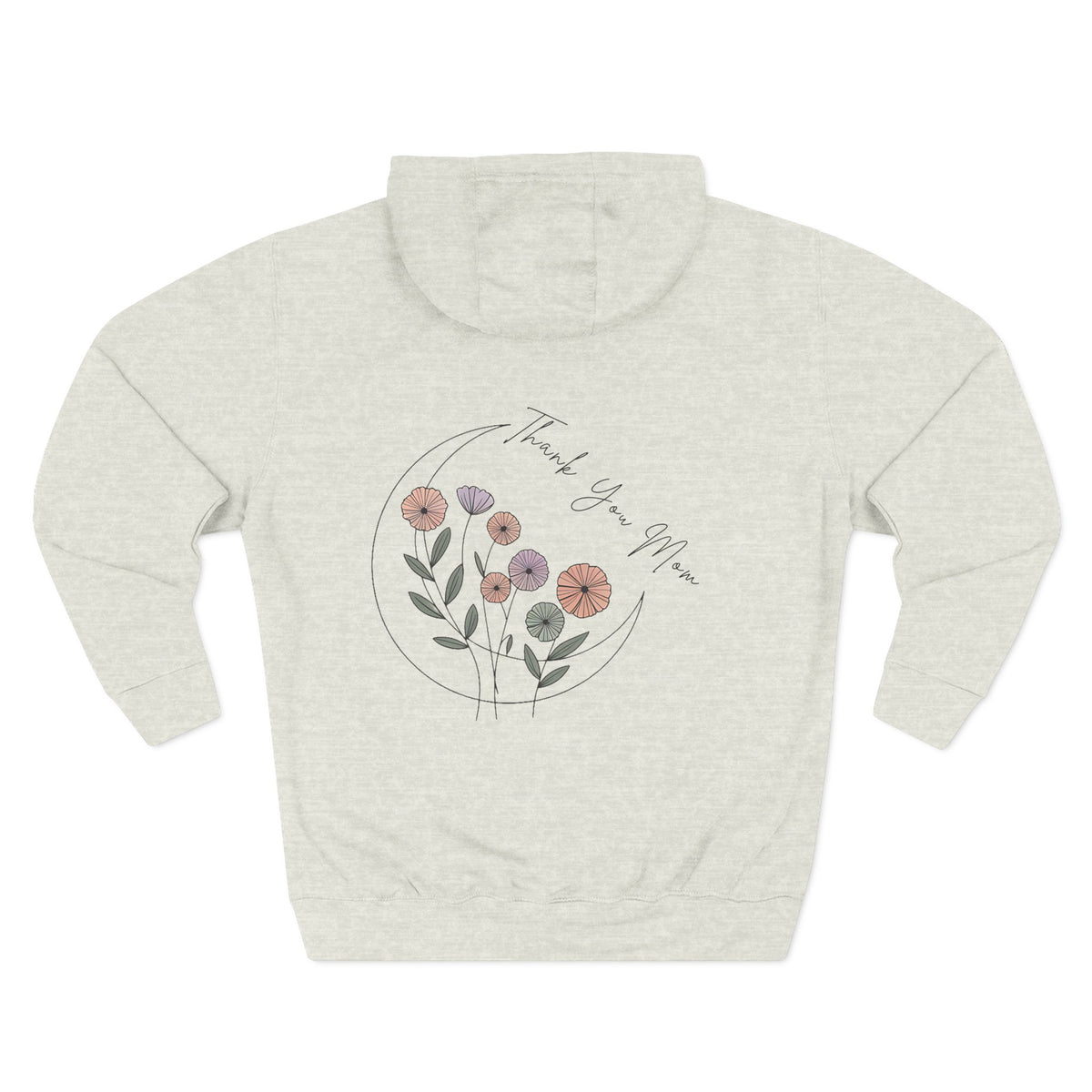 Front view of oatmeal heather hoodie with customizable name embroidered on the chest