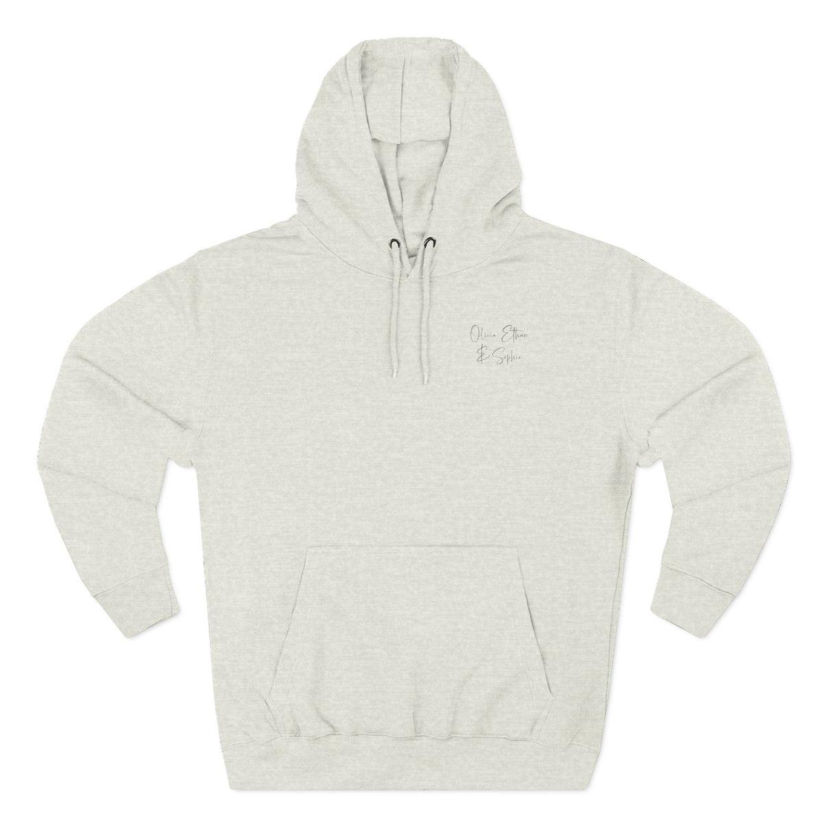 Back view of oatmeal heather hoodie with “Thank You Mom” design