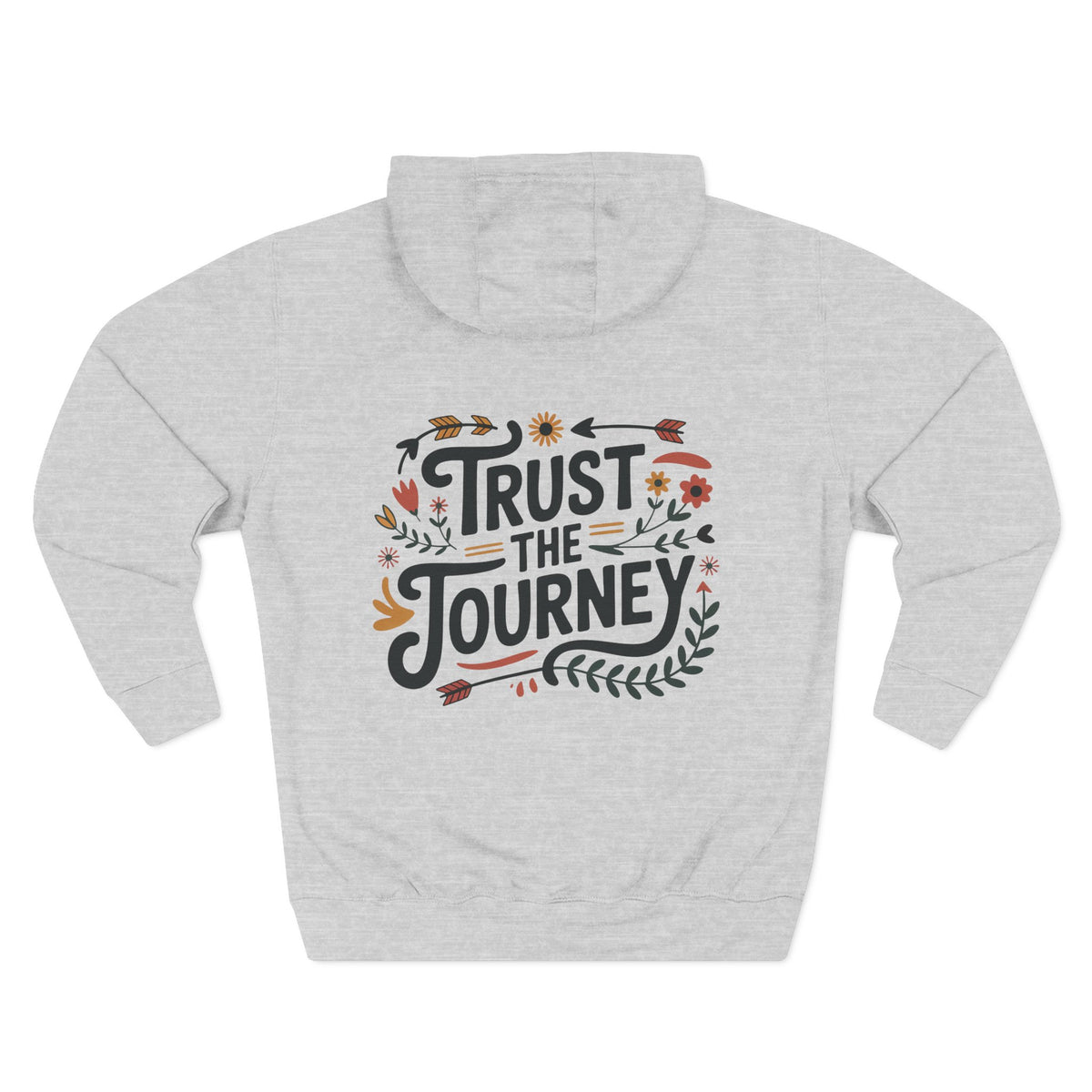 Front view of heather grey hoodie with customizable name embroidered on the chest