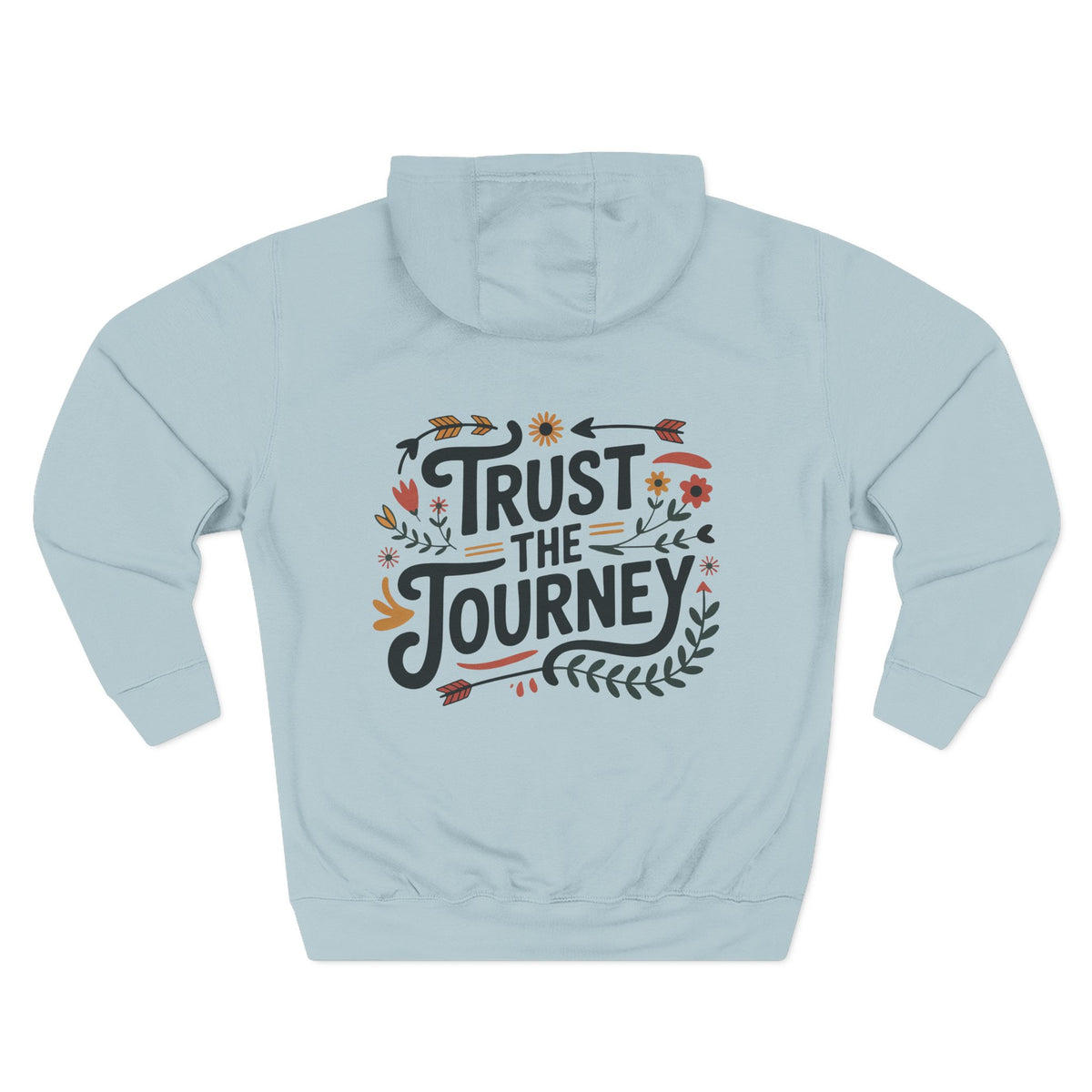 Front view of blue mist hoodie with customizable name embroidered on the chest