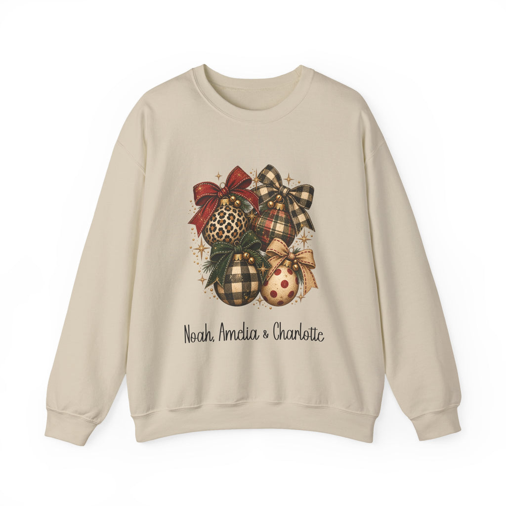 Sand personalized Vintage Christmas Ornaments sweatshirt, front view