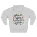 Front view of heather grey hoodie with customizable name embroidered on the chest