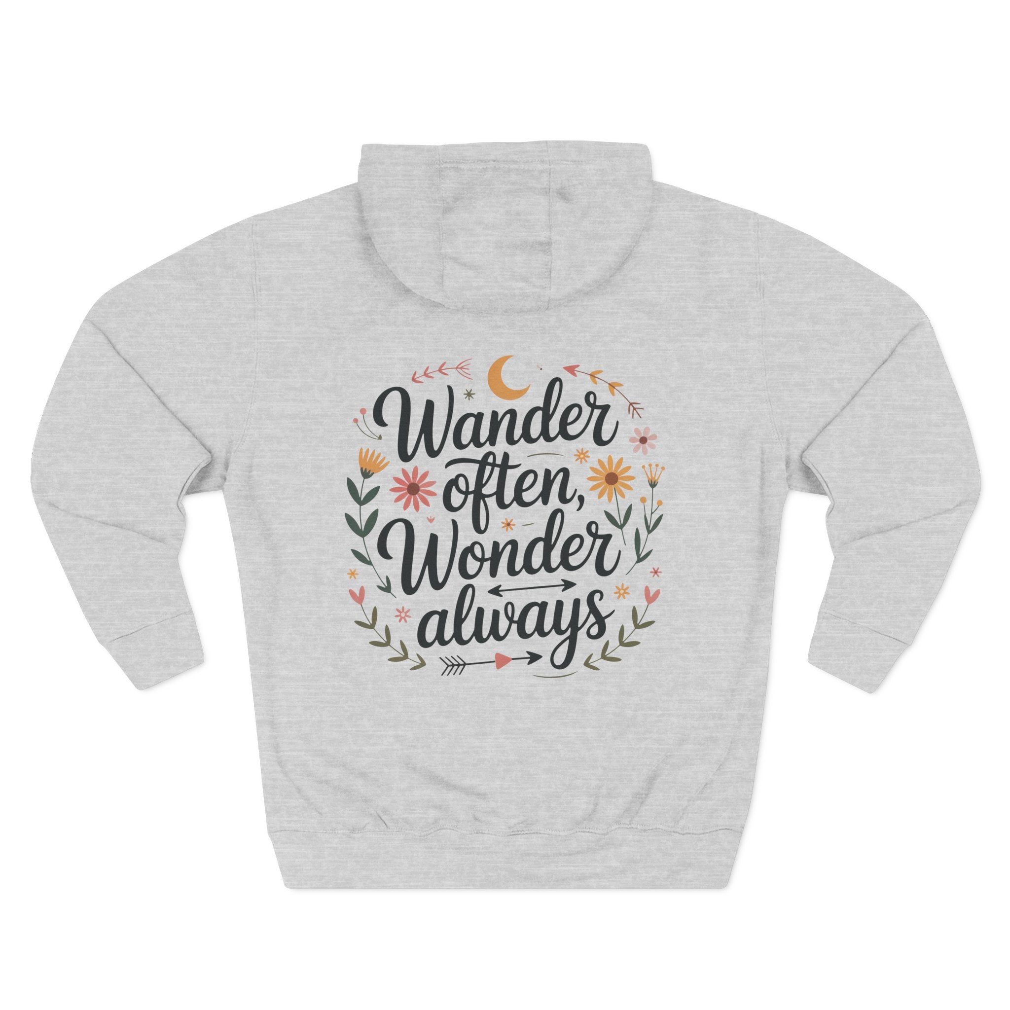 Front view of heather grey hoodie with customizable name embroidered on the chest