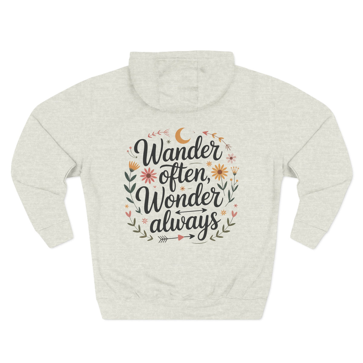 Front view of oatmeal heather hoodie with customizable name embroidered on the chest