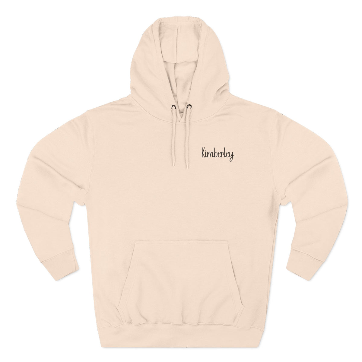 Back view of pale pink hoodie with “Wander Often, Wonder Always” design
