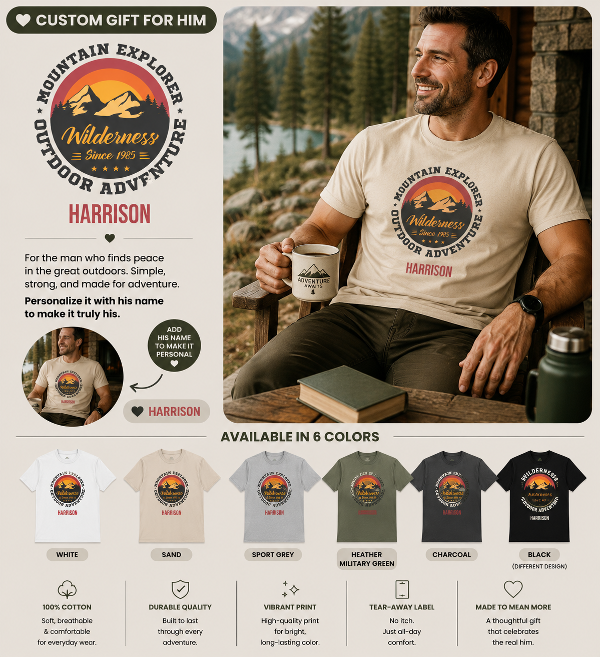 Wilderness Since 1985 t-shirt shown in a lifestyle setting