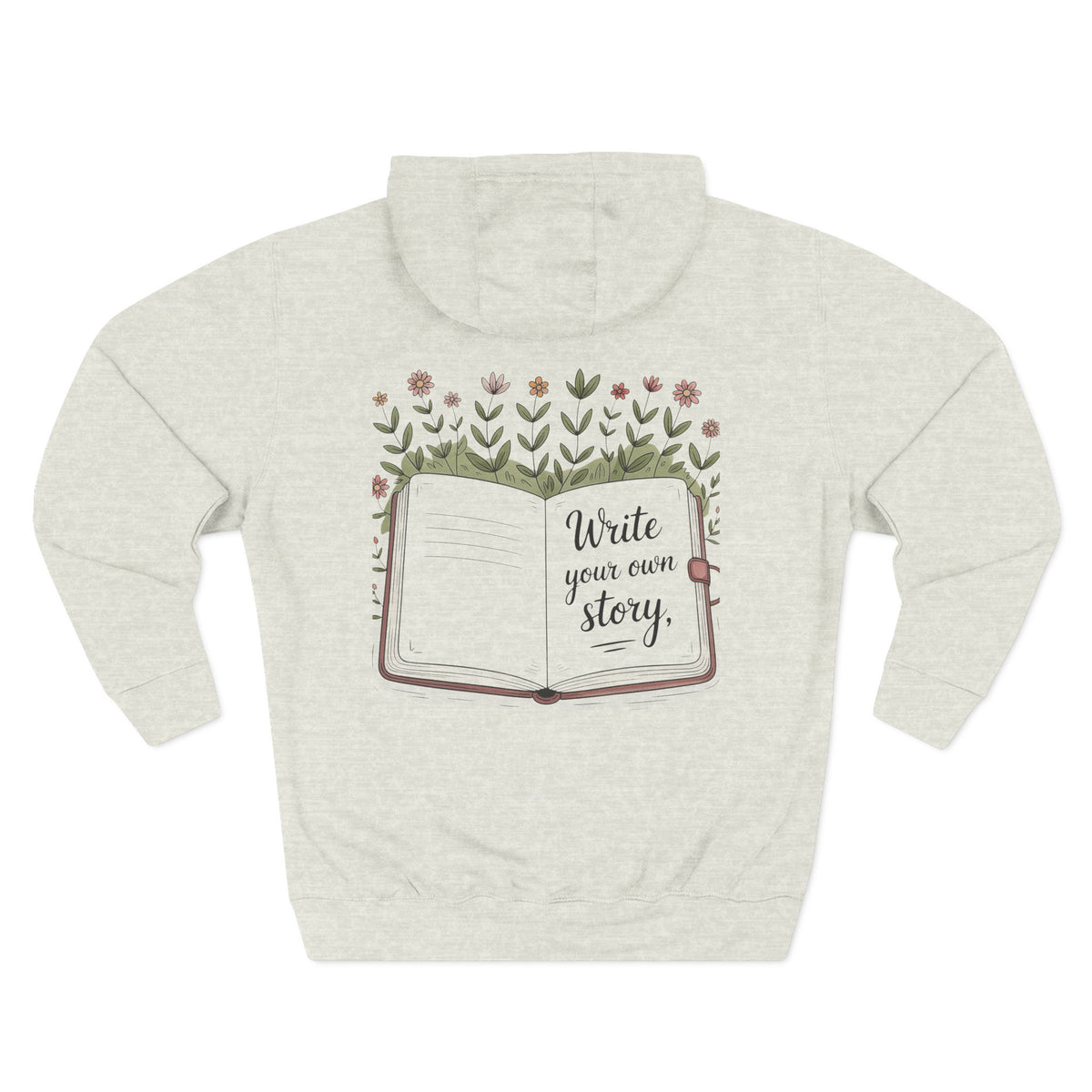 Front view of oatmeal heather hoodie with customizable name embroidered on the chest