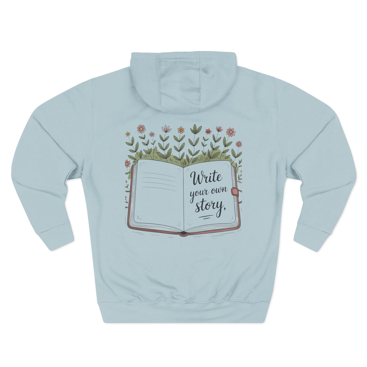 Front view of blue mist hoodie with customizable name embroidered on the chest