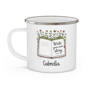 Personalized "Write Your Own Story" Enamel Mug – Boho Name Mug for Her, 12oz
