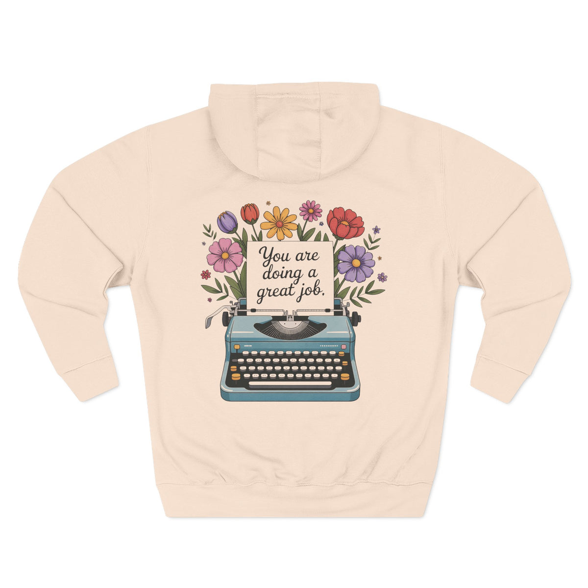 Front view of pale pink hoodie with customizable name embroidered on the chest