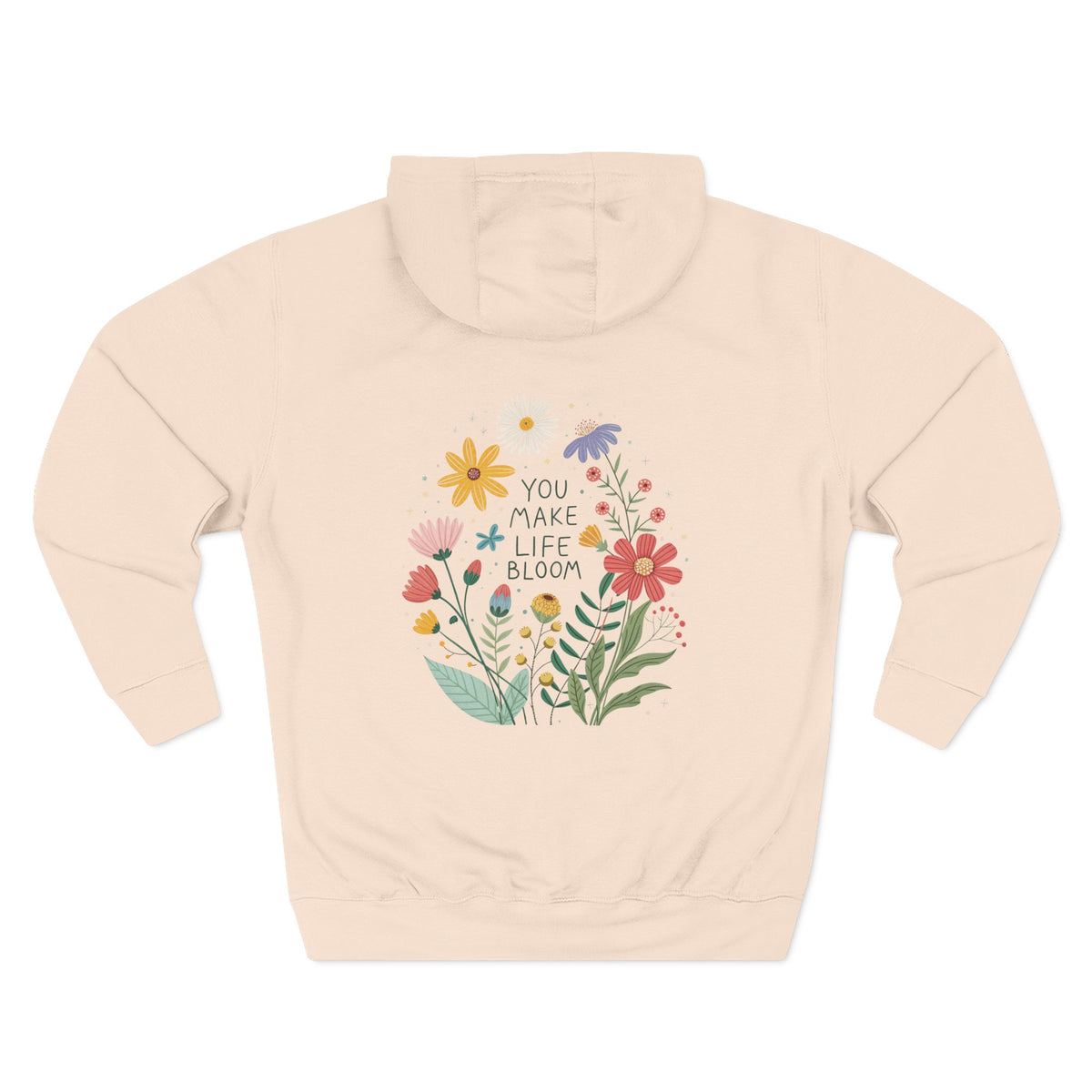 Front view of pale pink hoodie with customizable name embroidered on the chest